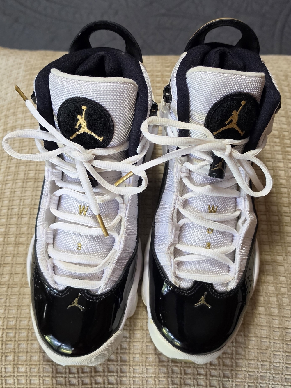 Jordan 6 Rings Kids White, Black & Gold High-Top Sneakers